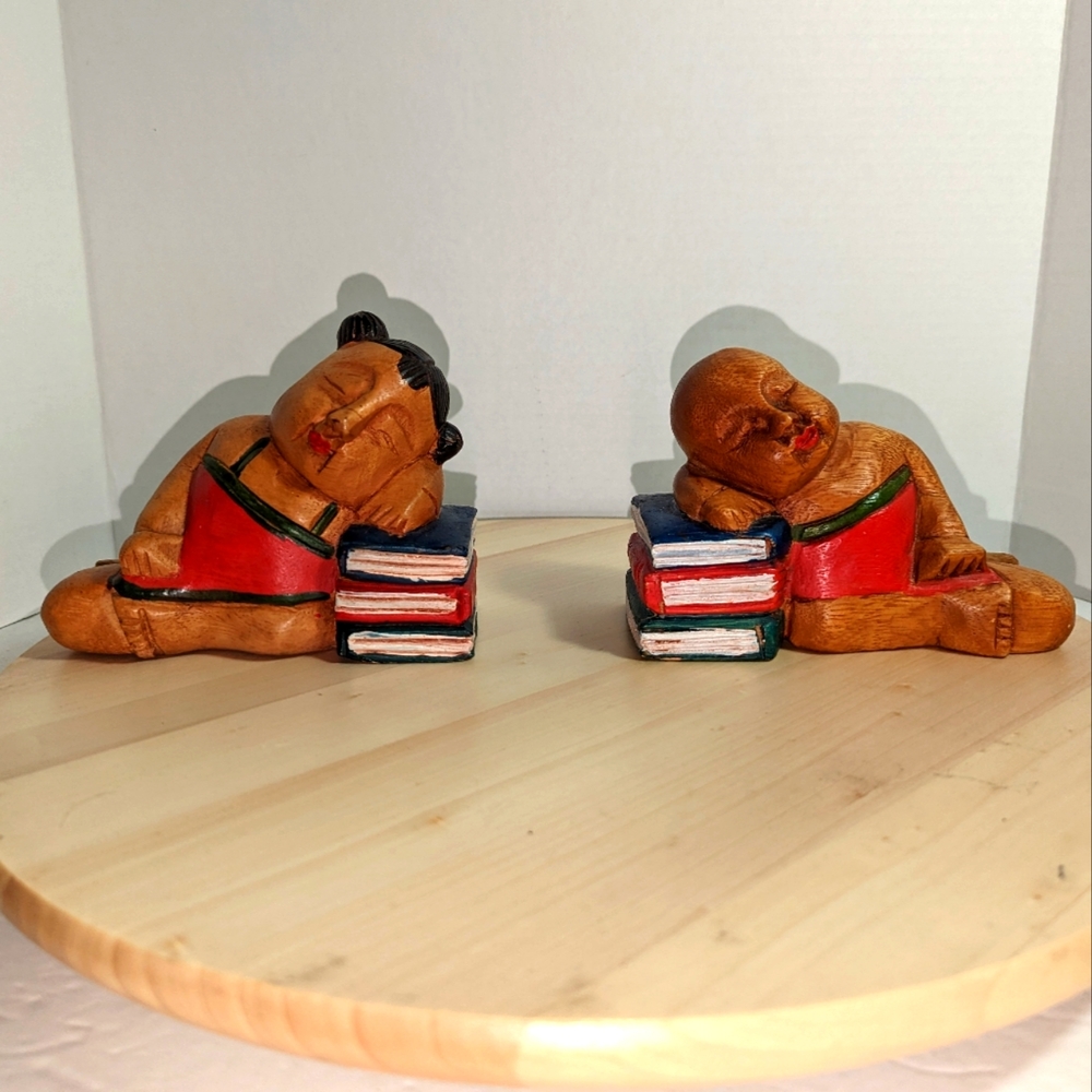 Asian Wood Carved Bookends